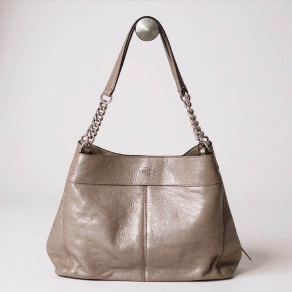Coach Lexy Pebbled Leather Shoulder Bag with Chain in Metallic Champagne
